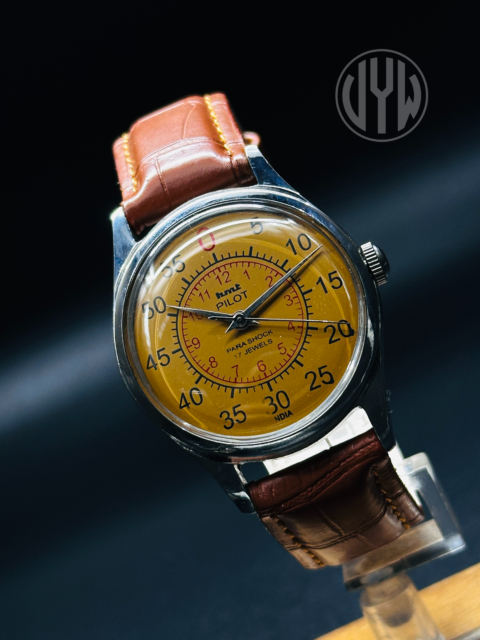 Rare Vintage HMT Yellow Pilot Dial Hand Winding {Hand winding} Men's Watch Movement 17 Jewels - Image 8