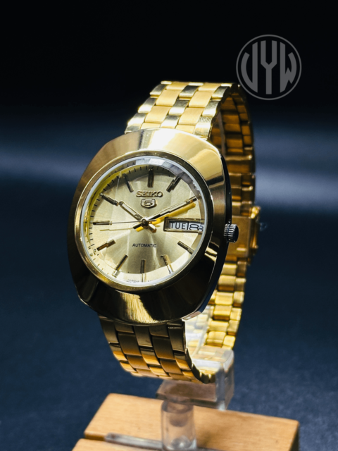 Vintage  Seiko 5 Automatic Gold dial Gold Case Day/Date Caliber No.6309A Wrist Watch Japan Made - Image 3