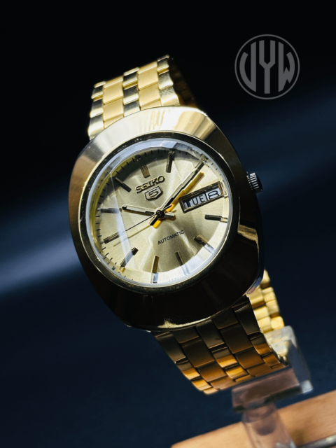 Vintage  Seiko 5 Automatic Gold dial Gold Case Day/Date Caliber No.6309A Wrist Watch Japan Made - Image 8