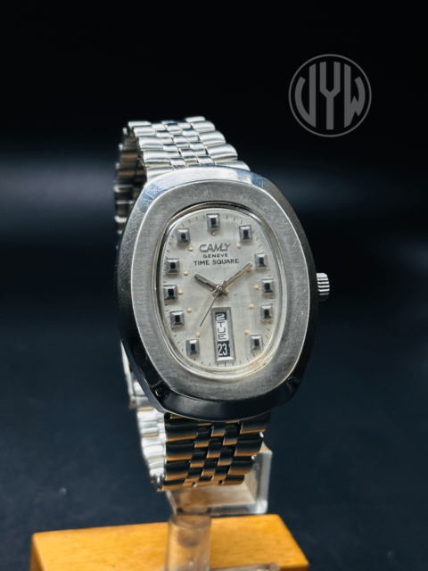 Rare Vintage Camy Geneve Time Square 17 Automatic Jewels Day/Date Silver Dial Swiss Made Men's Wrist Watch - Image 6
