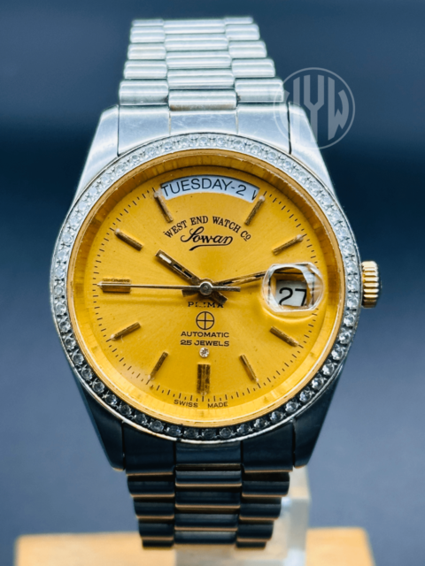 West End Watch.Co Sowan Prima gold Dial Men's Watch Automatic 25 Jewels ETA Automatic Movement Caliber 6829-35