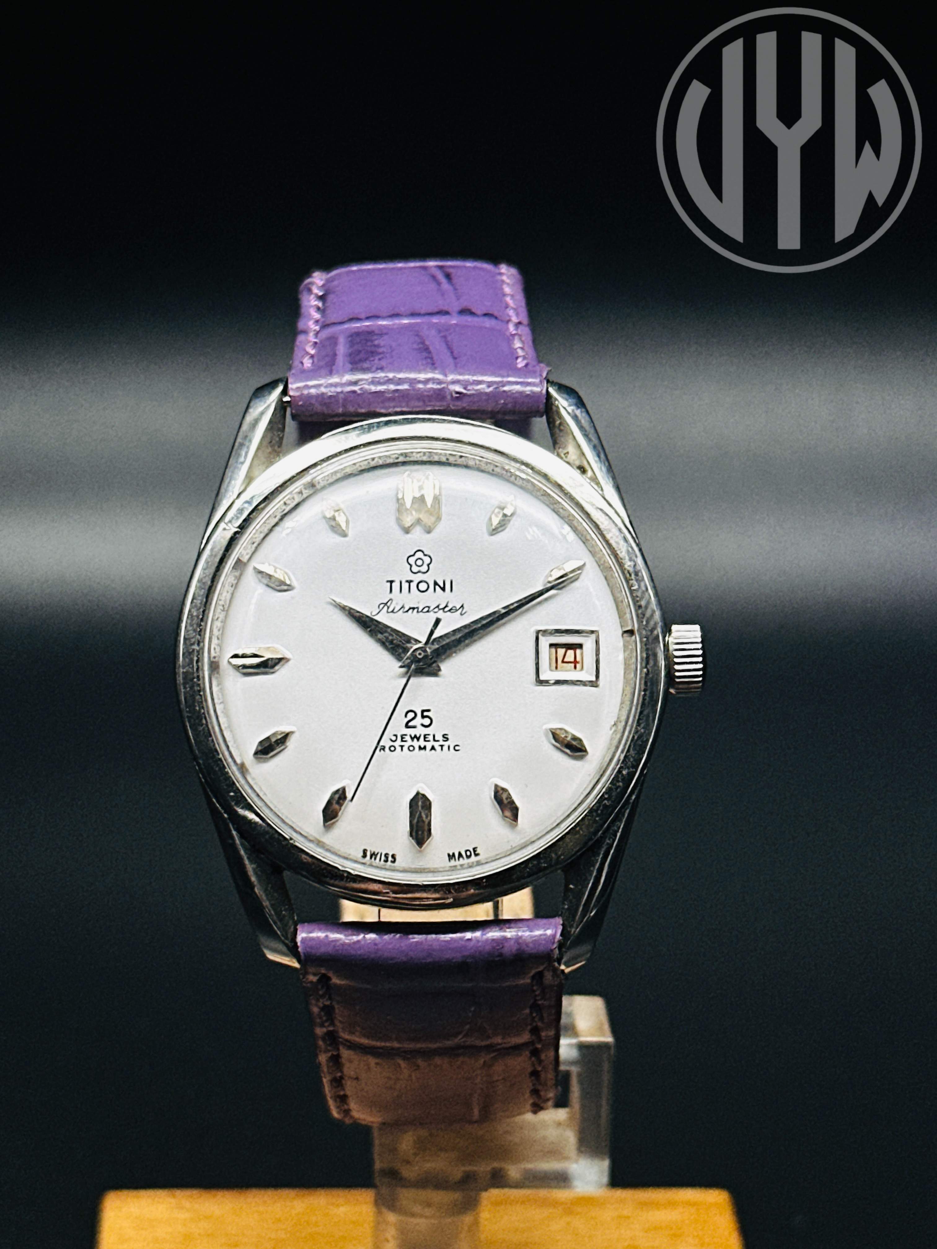 Rare Vintage Titoni Airmaster Rotomatic 25 Jewels White Dial Only Date Swiss Made Men’s Wrist Watch