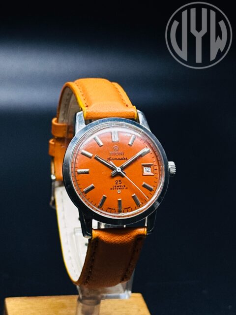 Vintage Titoni Airmaster Rotomatic 25 Jewels Orange Dial Only Date Swiss Made Men's Wrist Watch - Image 2